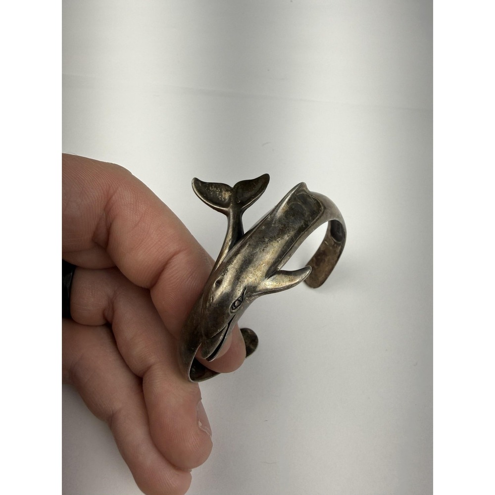 Kabana Sterling Silver Dolphin Cuff Bracelet 925 Sea Life Animal Statement 24.6g